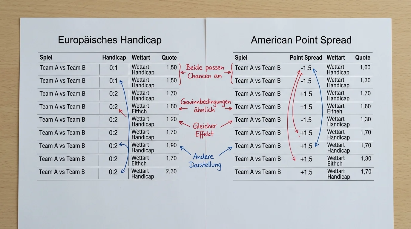 Europäisches Handicap vs amerikanischer Point Spread im American Football: Gemeinsamkeiten und Unterschiede bei deutschen Anbietern